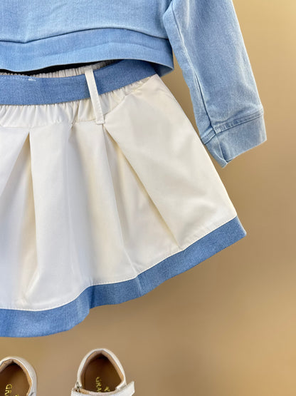 Conjunto Infantil Casaco Jeans e Saia de Pregas Branco - Gabriela Aquarela