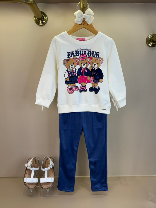 Conjunto Infantil Blusa Casaco Fabulous e Calça Legging Azul - Momi