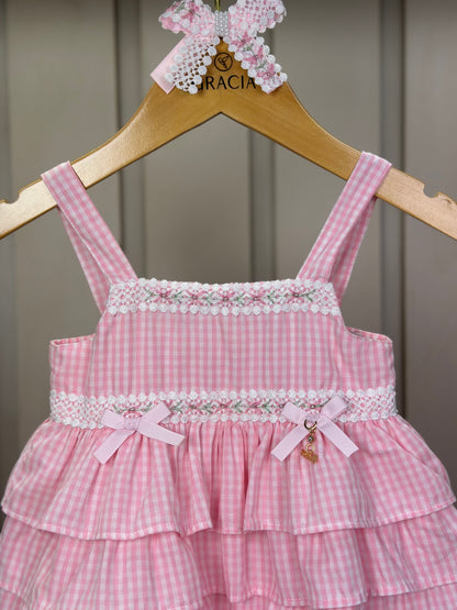 Pimpão Bebê Clássico Babadinhos Bordado Flores Rosa - Roana