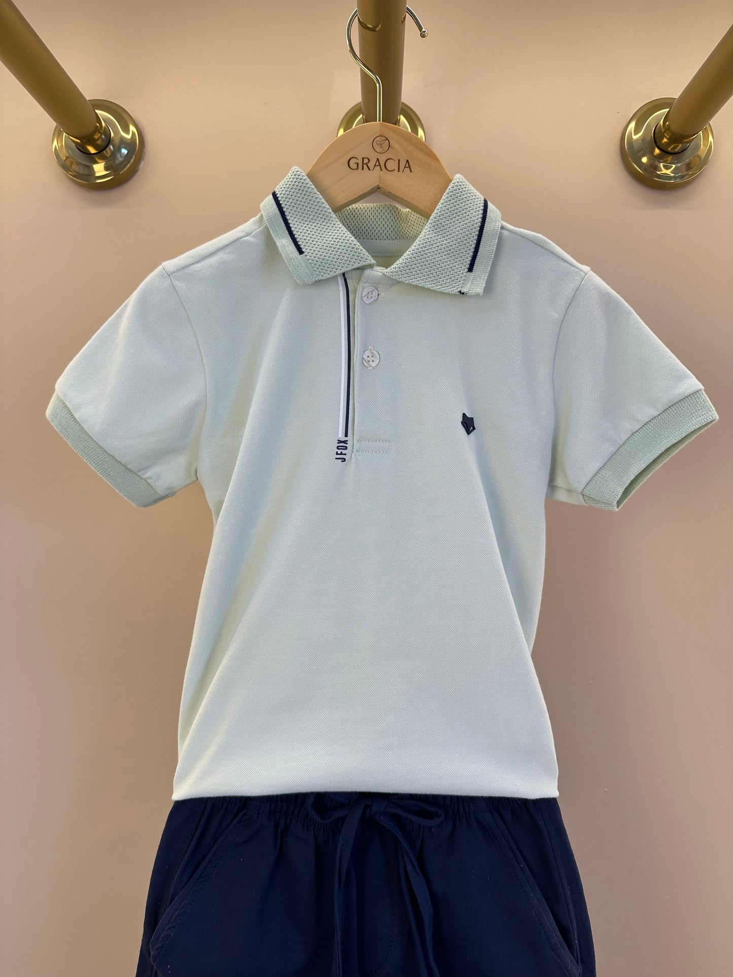 Conjunto Infantil Camisa Gola Polo Verde Menta e Bermuda Dolce - Little Johnny