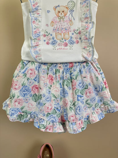 Conjunto Infantil Blusa Ursinha Babadinhos e Shorts Estampa Florais - Petit Cherie