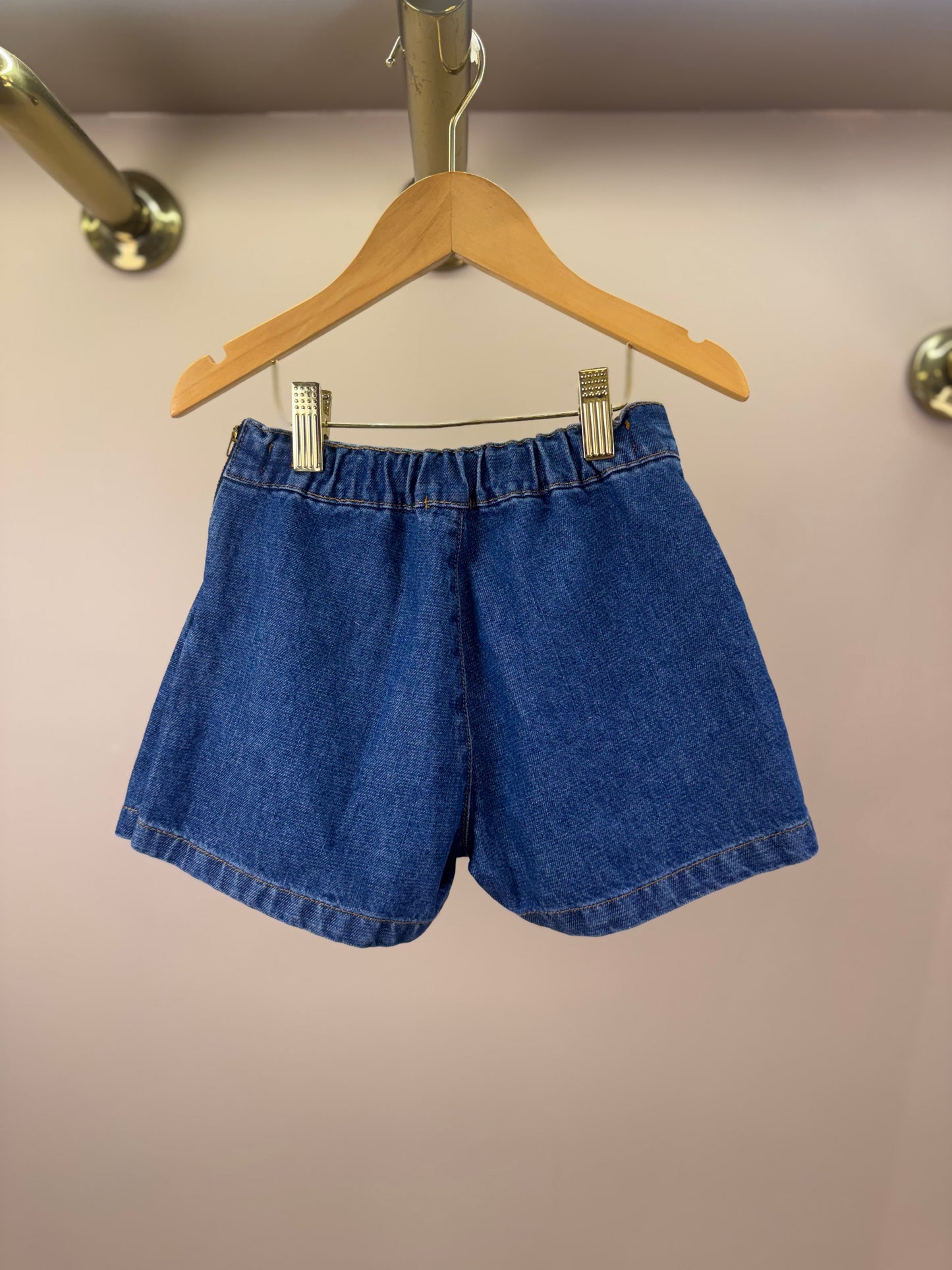 Saia-shorts Infantil Jeans Pochete Laço Pérolas - Luluzinha