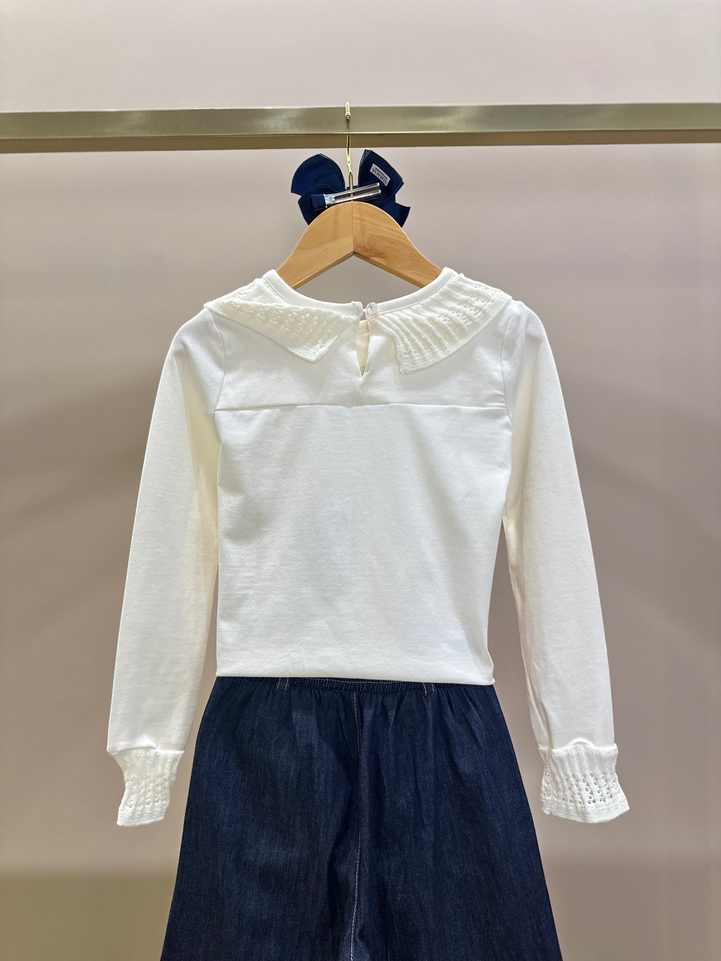 Conjunto Infantil Blusa Cotton Amour Cristal Off White e Calça Jeans Reta Cristais - Pituchinhus