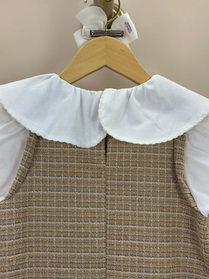 Vestido Infantil Manga Curta Tweed Xadrez Bege - Animê Petite
