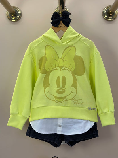 Conjunto Infantil Casaco Minnie Verde Melão e Shorts Jeans Preto  - Animê