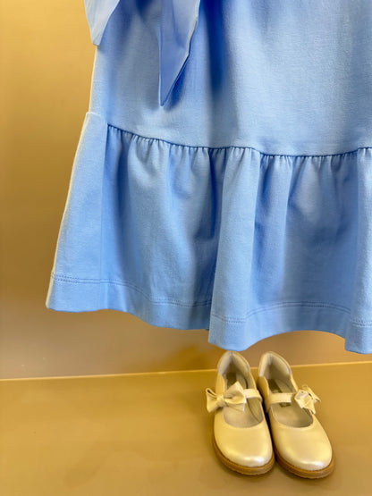Vestido Infantil Azul Claro Laços Laterais Babado Na Barra - Animê