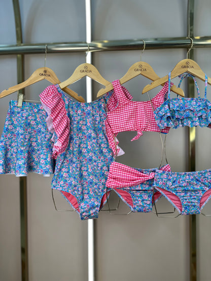 Biquíni Infantil Nó Floral com Xadrez - L'été