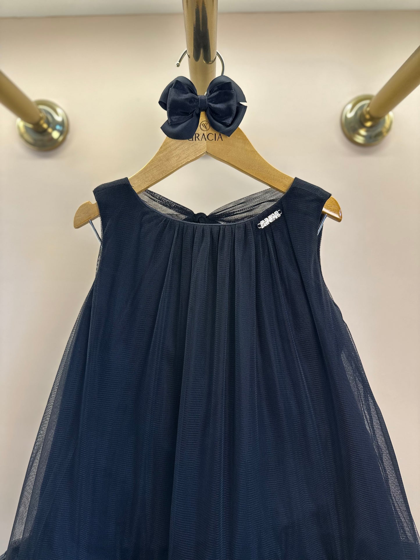 Vestido Infantil Tule Babado Bordado Barra Preto - Animê