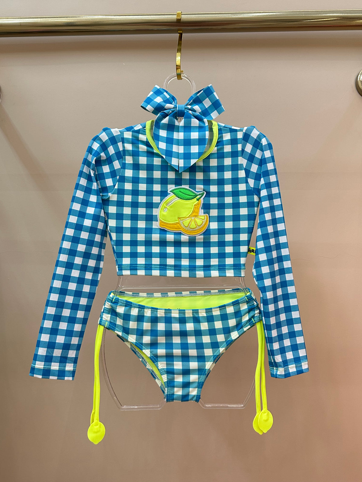 Biquíni Infantil Cropped ML Jessica Est. Vichy Limão - Siri Kids