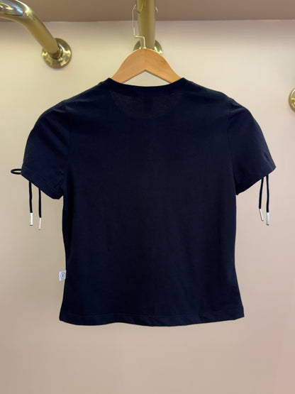 Camiseta Teen Baby Look Ursinho Amarração Mangas Preta - Two In