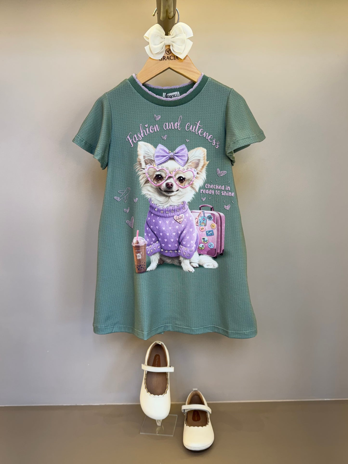 Vestido Infantil Algodão Fress Fashion & Cuteness Verde Ultramarine - Infanti