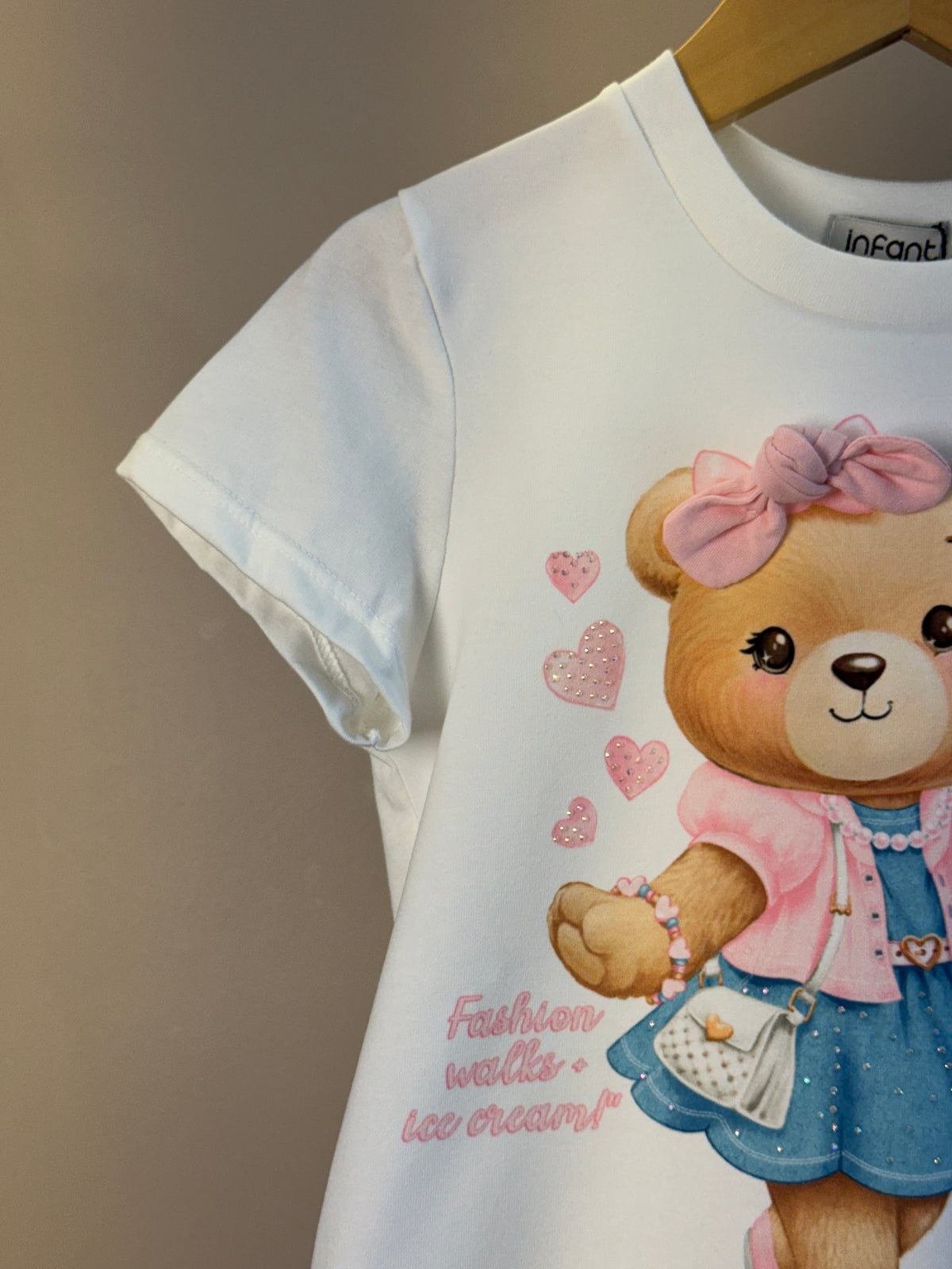 Conjunto Infantil Blusa Ursinha Com Laço e Calça Legging Corações - Infanti