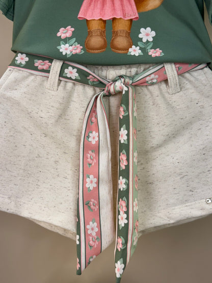 Conjunto Infantil Blusa Boxy Esquila de Lacinho e Shorts Verde Ultramarine - Infanti