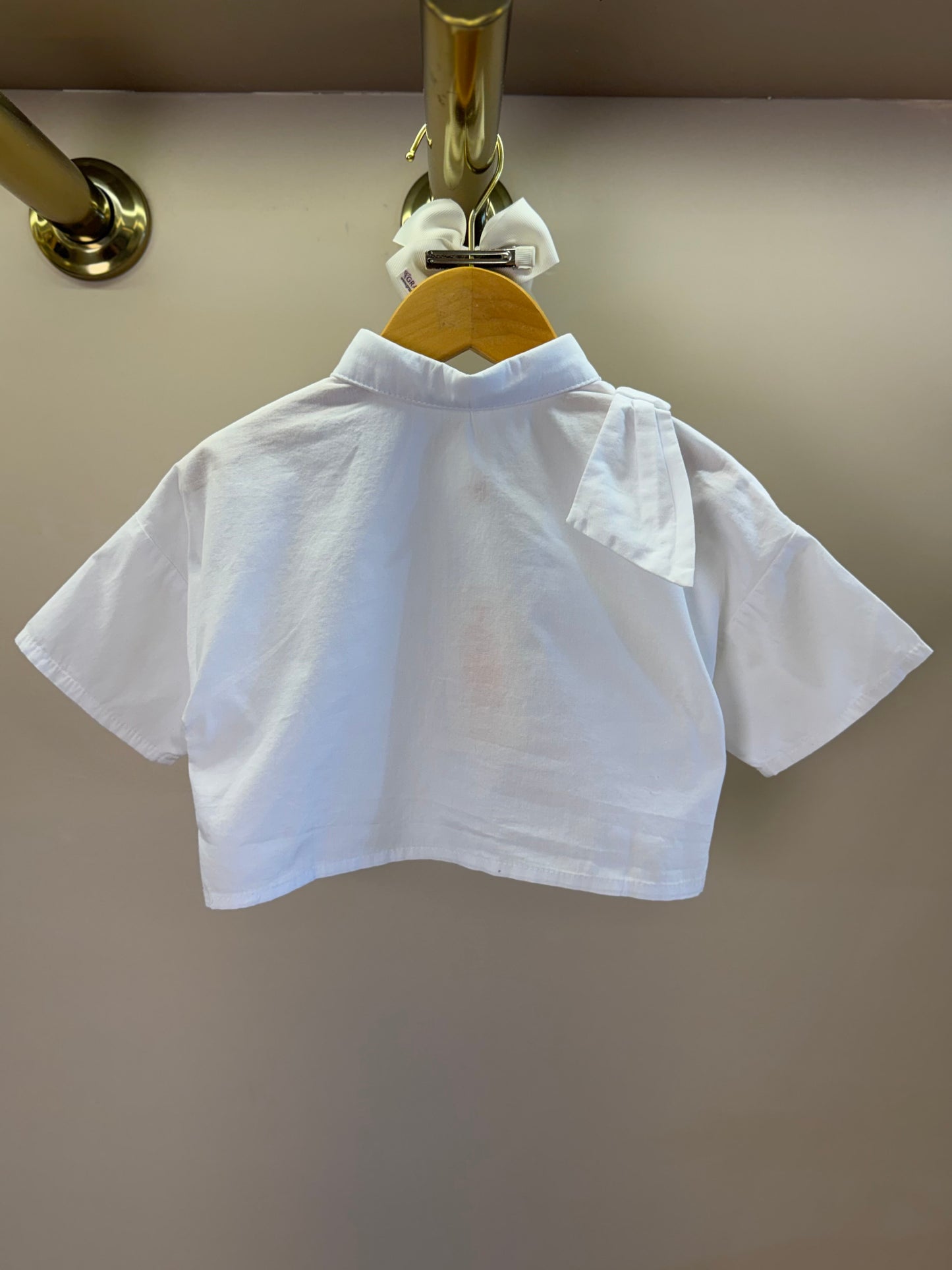 Camisa Infantil Cropped Tricoline Bordada Branca - Um Mais Um