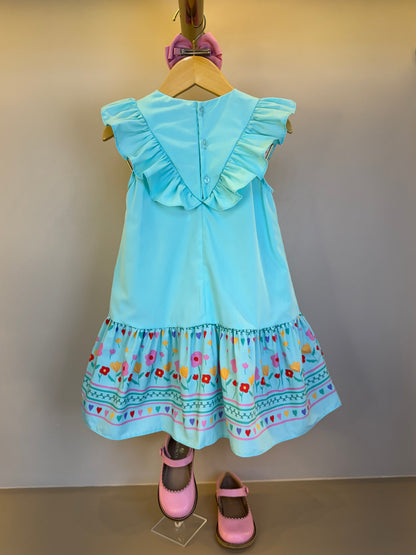 Vestido Infantil Tricoline Barrado Flores e Corações - Mon Sucre