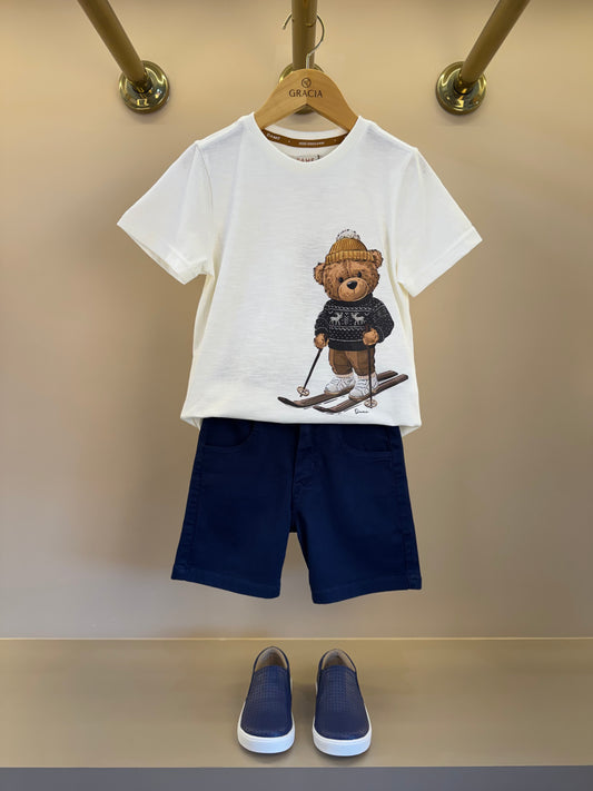 Camiseta Infantil MC Teddy Ski Off White - Dame