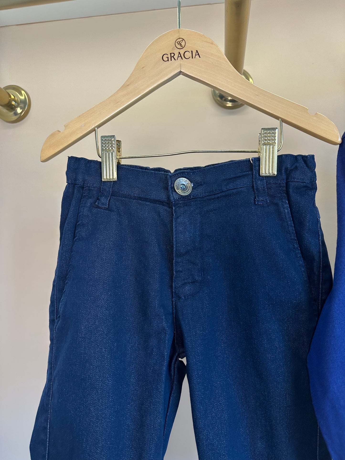 Conjunto Infantil Camisa de linho marinho e Calça social skinny de sarja - Dame