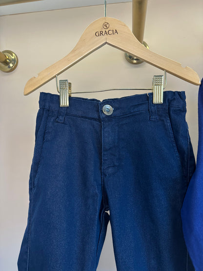 Conjunto Infantil Camisa de linho marinho e Calça social skinny de sarja - Dame