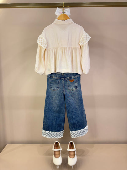 Camisa Infantil Com Renda Bege - Animê