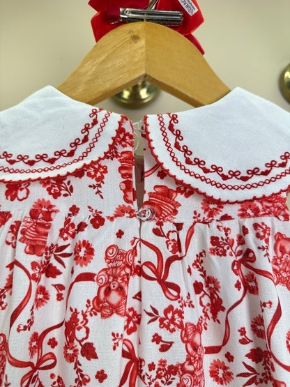 Vestido Infantil Linho Bordado Florais Vermelho - Petit Cherie