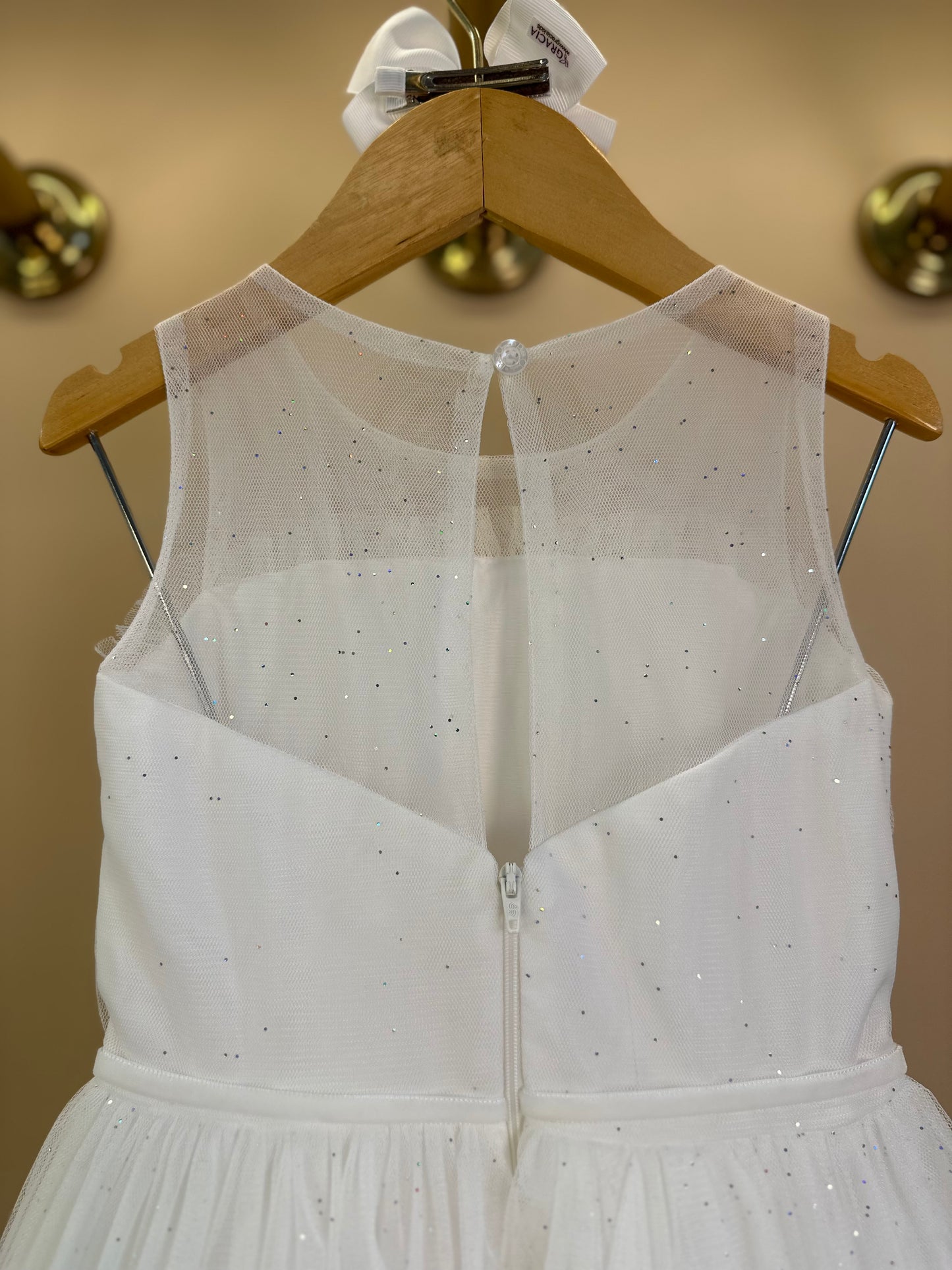Vestido Infantil Tule Cinto Pérolas e Strass Off - Petit Cherie