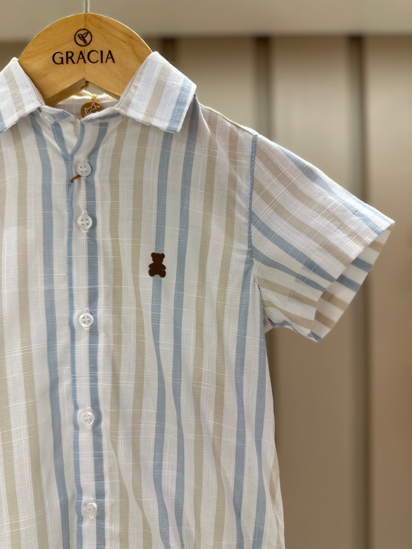 Camisa-body Bebê Listras Azul/Amarelo - Dame