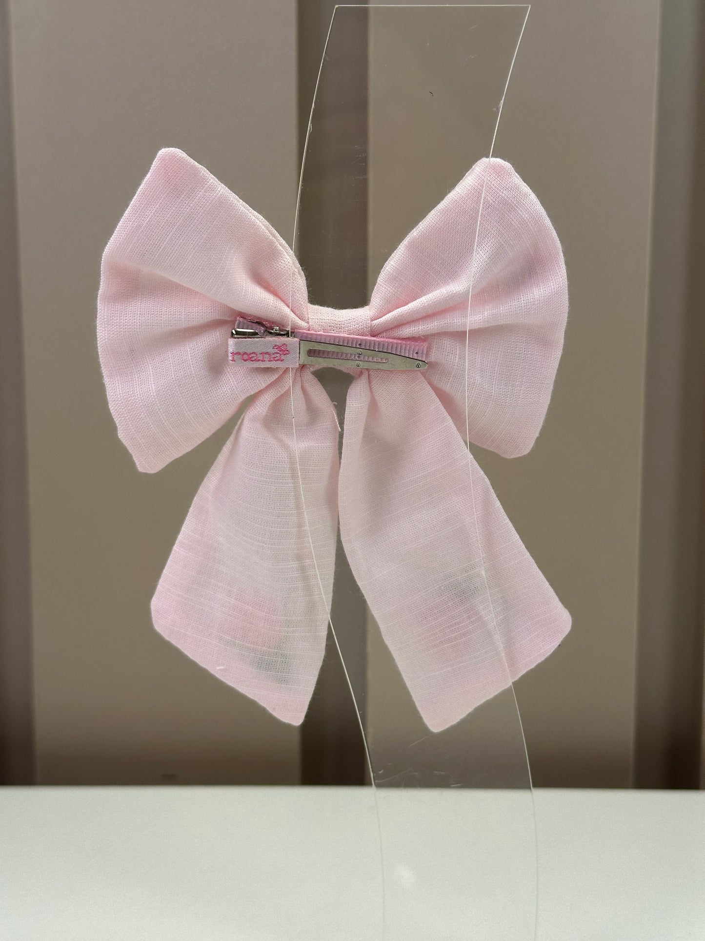 Laço Infantil Mariana Rosa Tecido Algodão Flores Bordadas - Roana