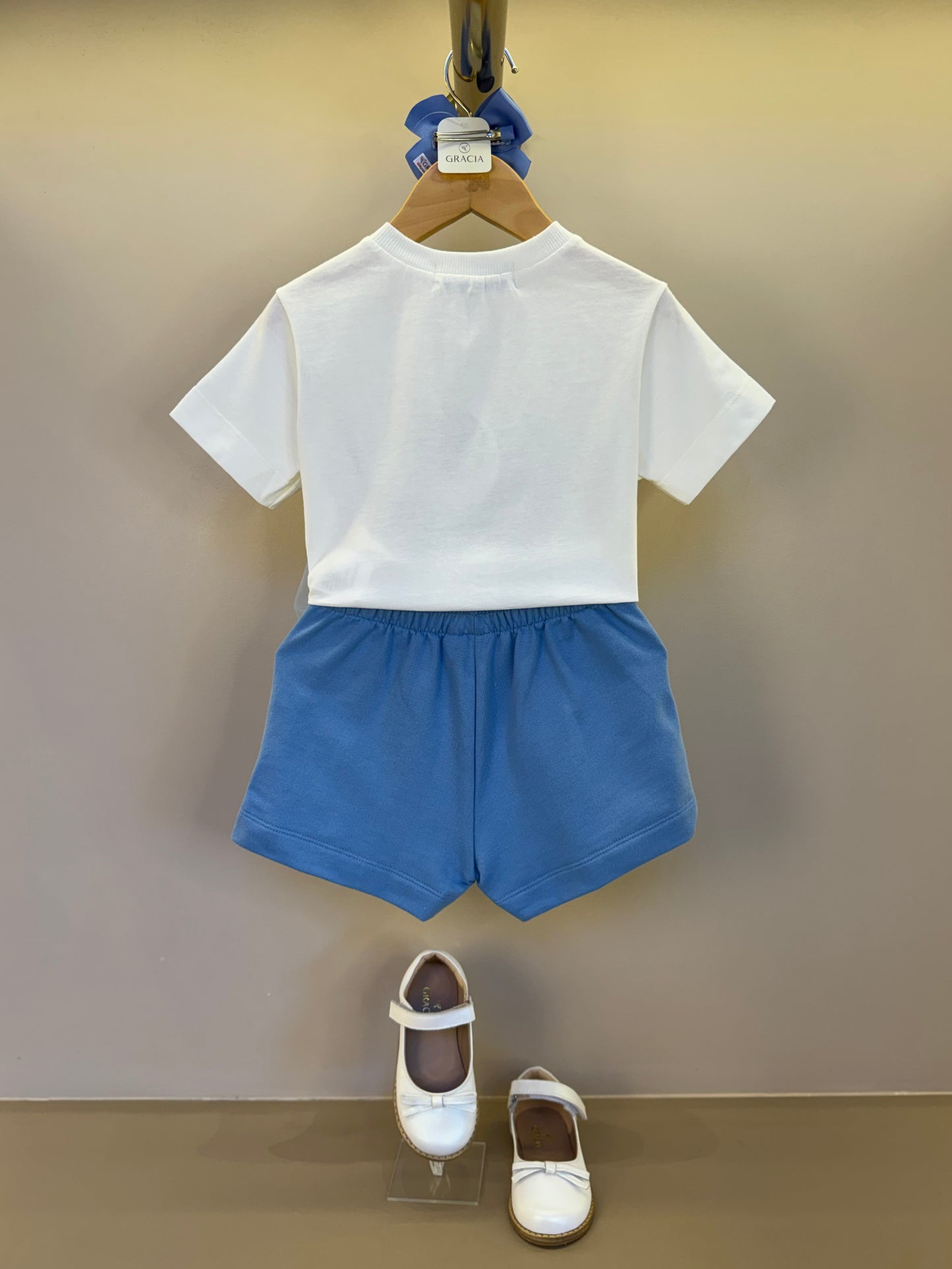 Conjunto Infantil Blusa Urban Blossom e Shorts Azul Laço Tule - Animê