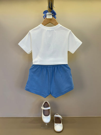 Conjunto Infantil Blusa Urban Blossom e Shorts Azul Laço Tule - Animê