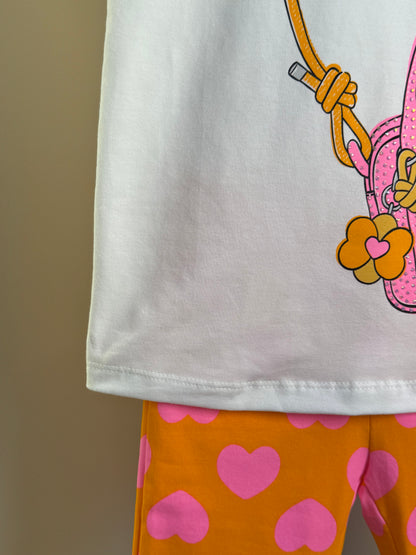 Conjunto Infantil Blusa Bolsa Transversal e Shorts Legging Corações - Momi