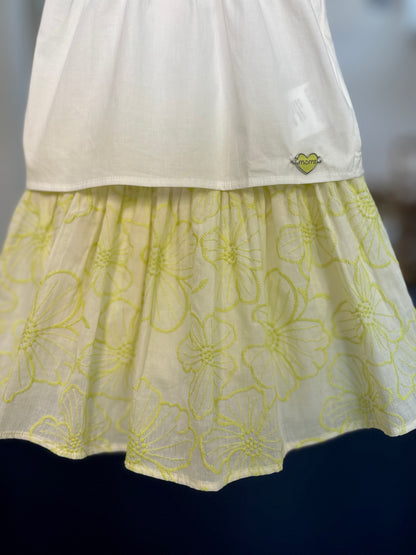 Conjunto Infantil Blusa e Saia-shorts Laise Flores Neon Lima - Momi