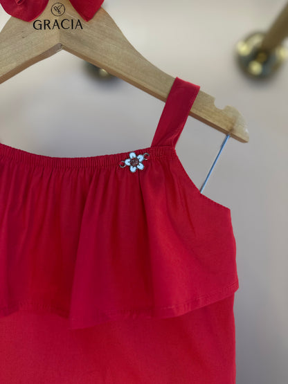 Conjunto Infantil Blusa Babados Mini Joia e Saia Flores - Momi