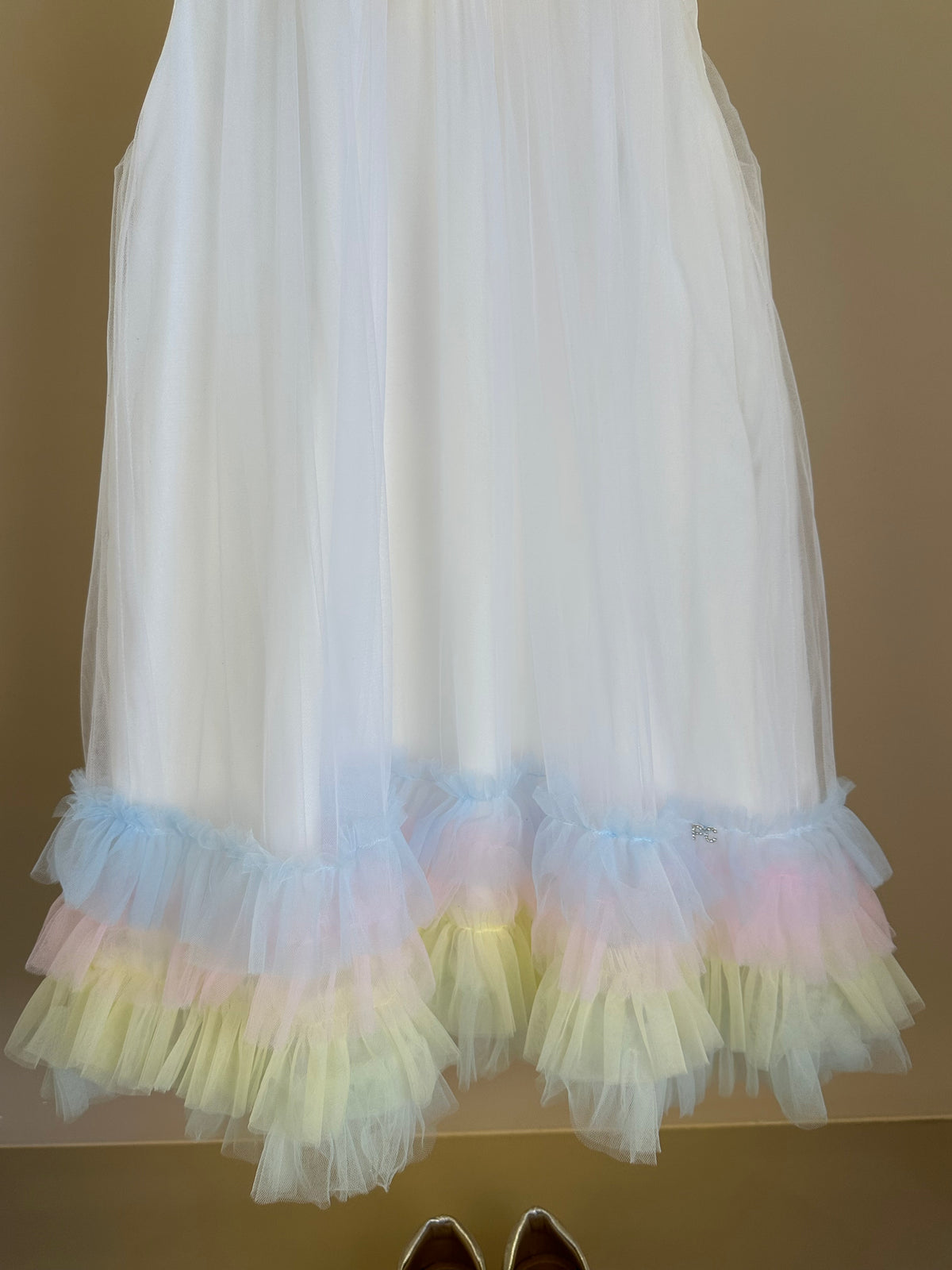 Vestido Infantil Trapézio Tule Colorido e Bordados com Pérolas - Petit Cherie