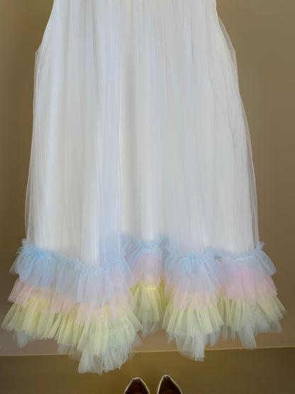 Vestido Infantil Trapézio Tule Colorido e Bordados com Pérolas - Petit Cherie
