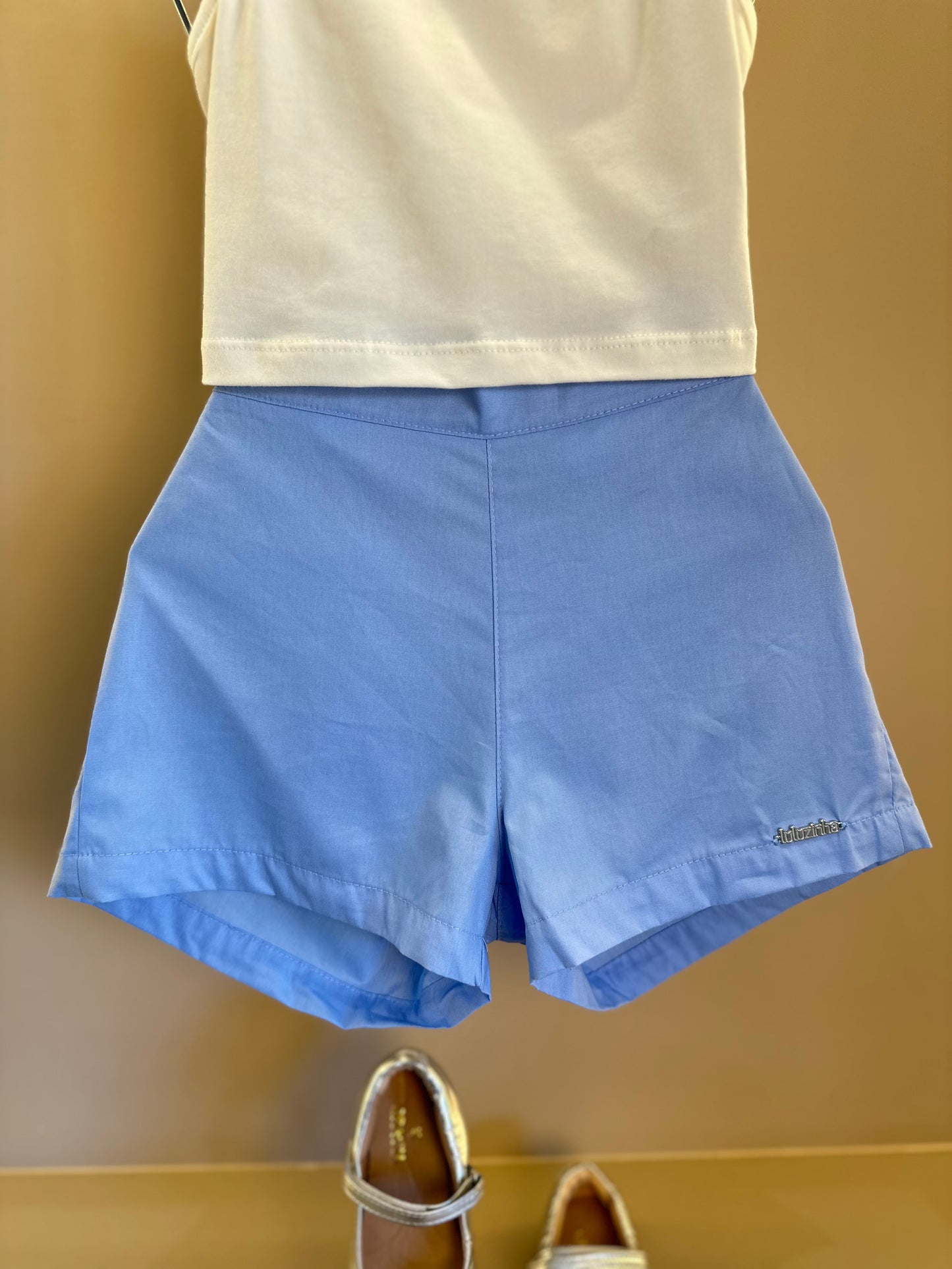 Conjunto Infantil Blusa Capa Floral Azul e Shorts Alfaiataria Azul - Luluzinha