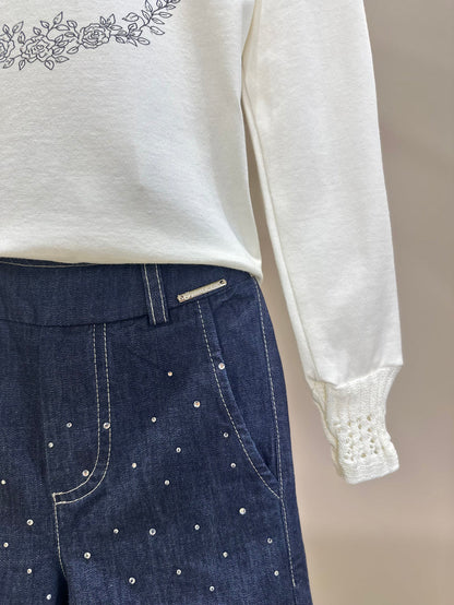 Calça Infantil Reta Jeans Cristais - Pituchinhus