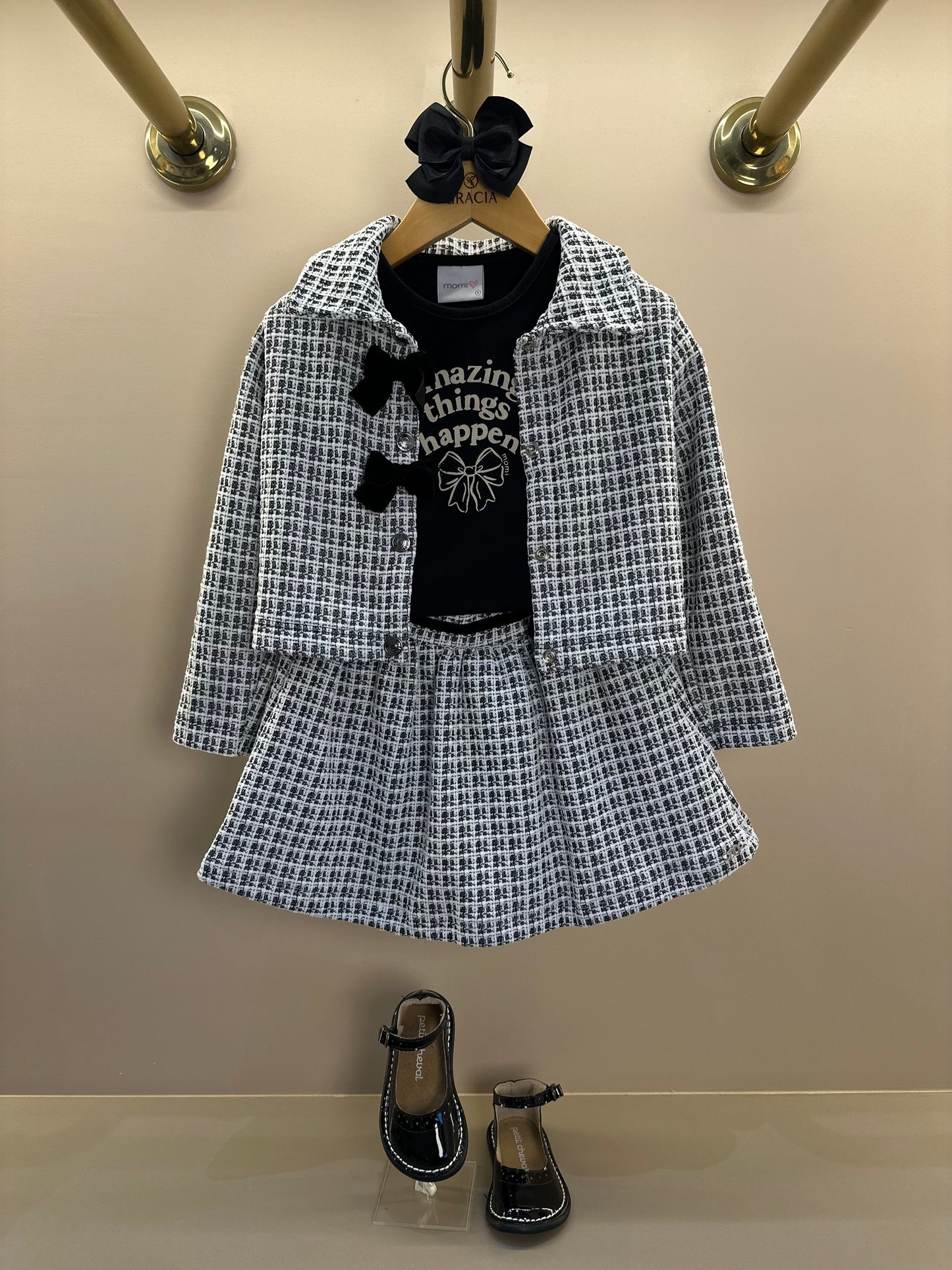 Jaqueta Infantil Laços Tweed Preto - Momi Mini
