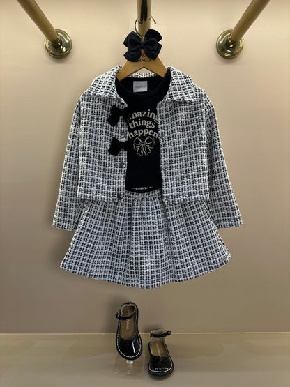 Jaqueta Infantil Laços Tweed Preto - Momi Mini