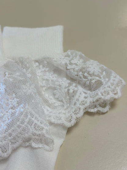 Meia Infantil Clássica Renda Lacinho Branca - Roana