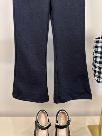 Conjunto Infantil Blusa Tricot Maxi Laço Bordado Pérolas Cristais e Calça Flare Lapelas Bordadas Preta - Pituchinhus