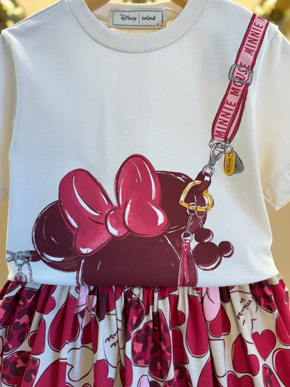 Conjunto Infantil Camiseta MC e Saia Minnie Mouse Hearts - Animê Petite