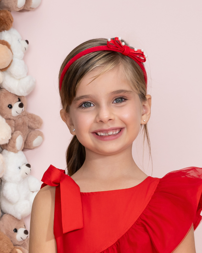 Arquinho Infantil Laço Pérolas Vermelho - Pituchinhus
