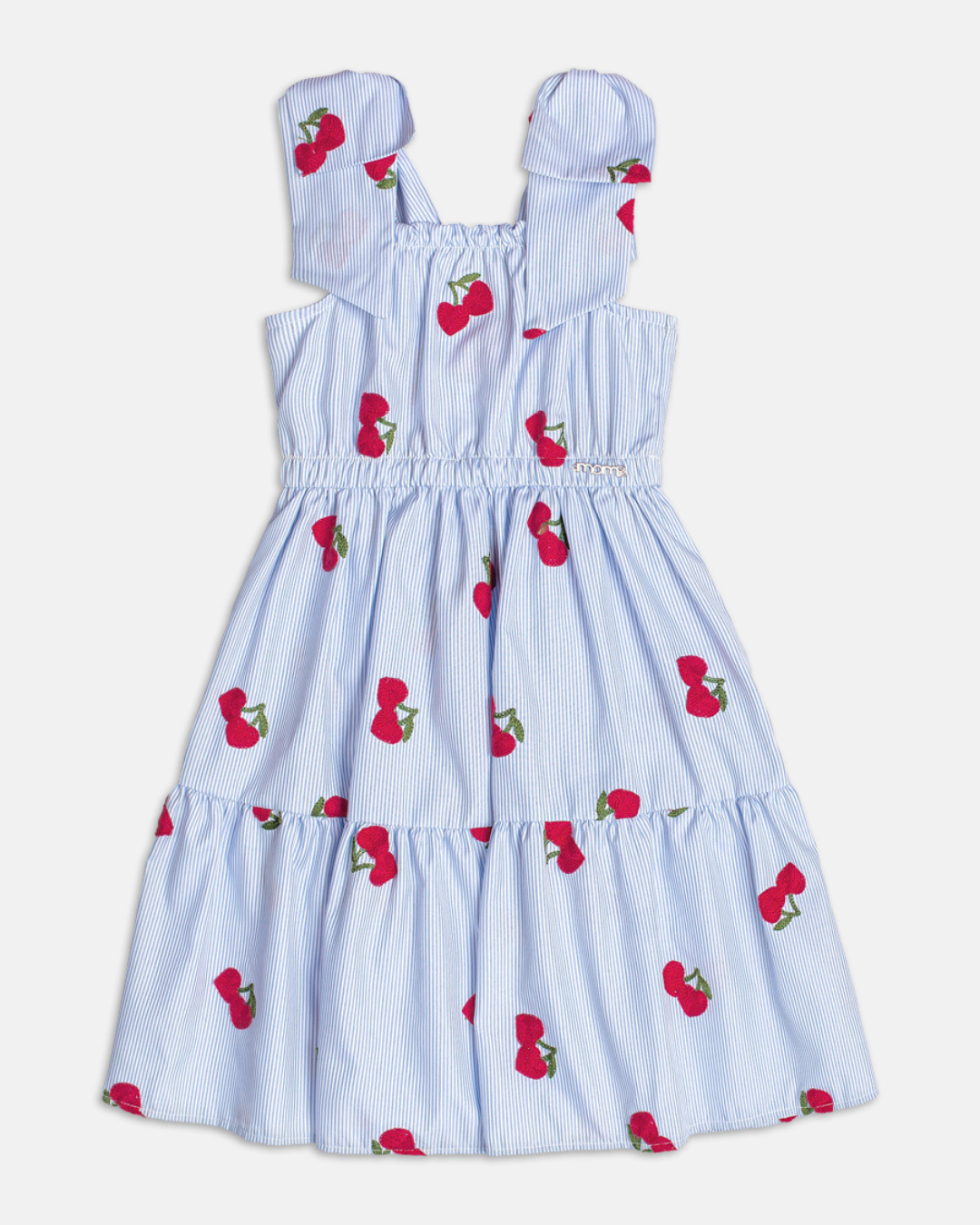 Vestido Infantil Listrado Azul Cerejinhas - Momi