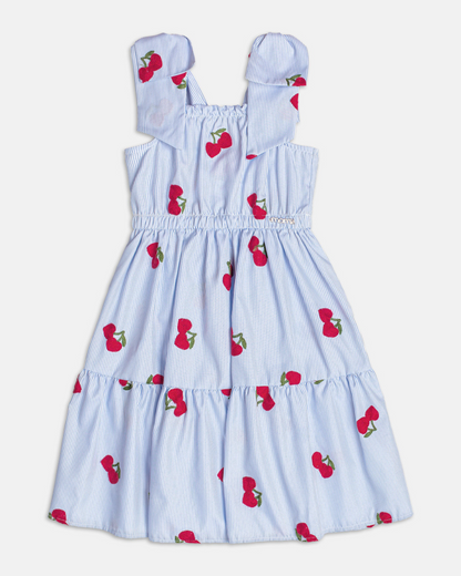 Vestido Infantil Listrado Azul Cerejinhas - Momi