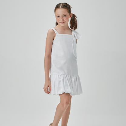 Vestido Infantil Jumper Balonê com Laço Branco - Um Mais Um PRÉ-VENDA