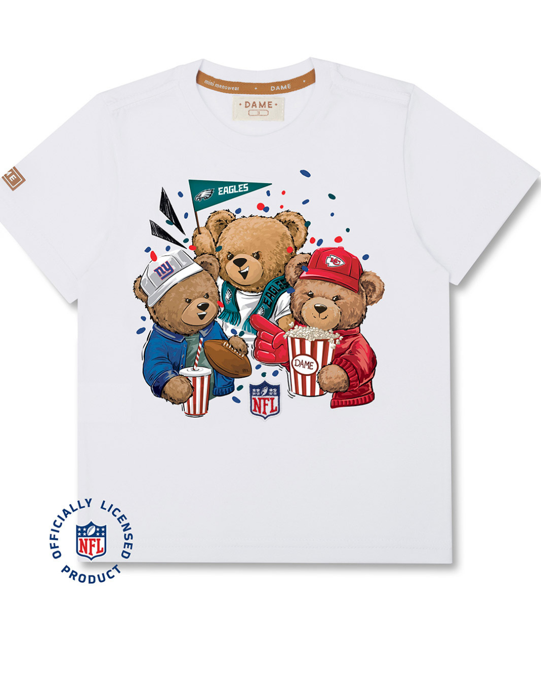 Conjunto Infantil Camiseta Algodão NFL Teddy Torcedores e Bermuda Ponto Roma Bolsos Cargo Bege - Dame