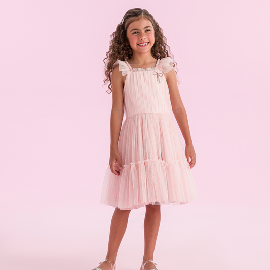 Vestido Infantil Tule Laço Strass Rose - Petit Cherie PRÉ-VENDA