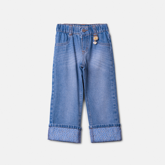 Calça Jeans Infantil Barra Bordada - Animê