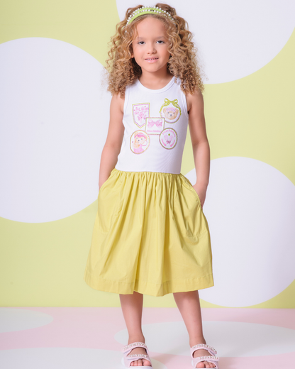 Vestido Infantil Ribana Patches Tenista Saia Tricoline - Pituchinhus