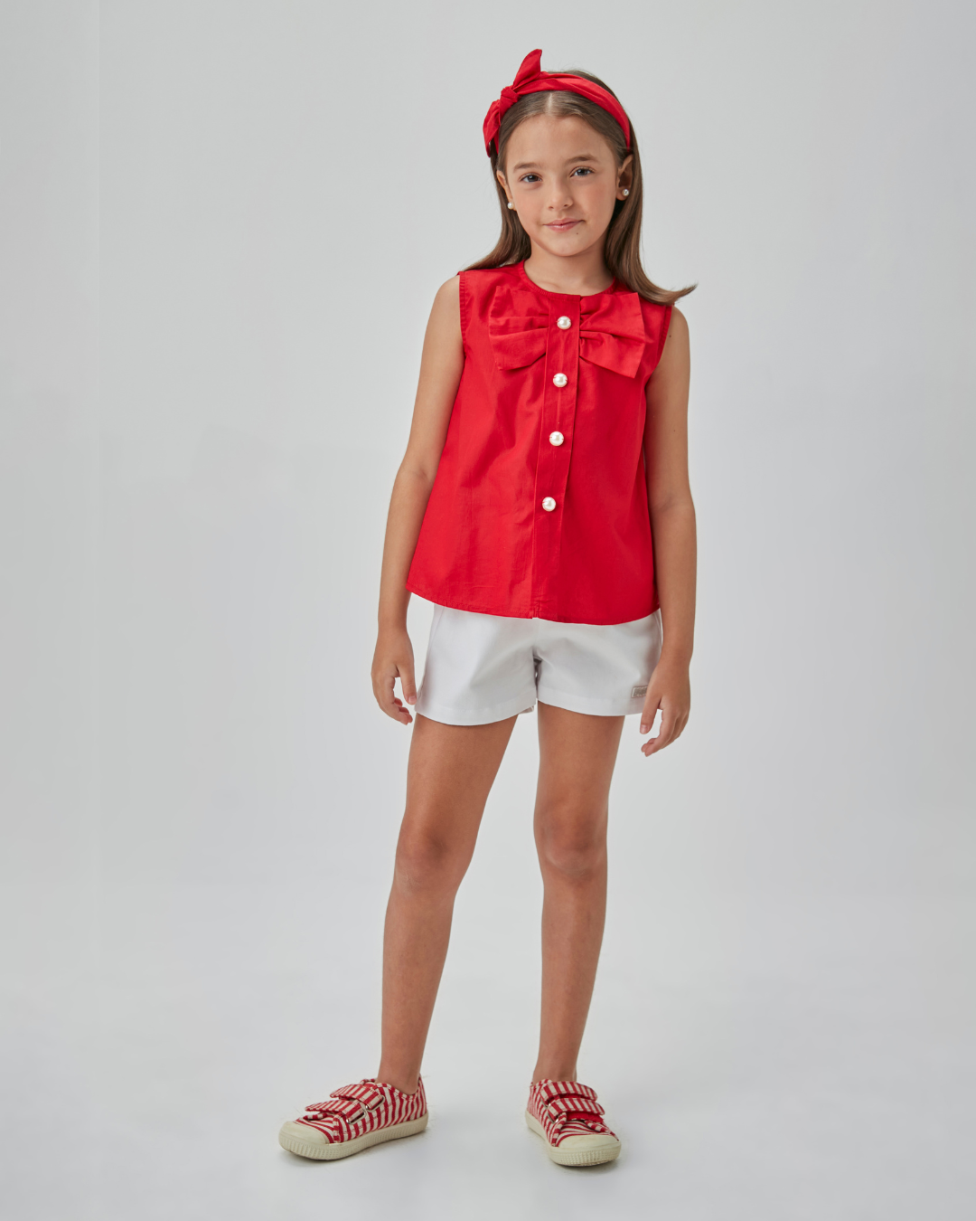 Conjunto Infantil Bata Algodão Laço Vermelha e Shorts Branco - Beabá